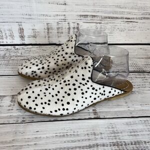 Sabah Baba Slip On Sandals White Leopard Black Spots Fur Leather 7.5-8 39W